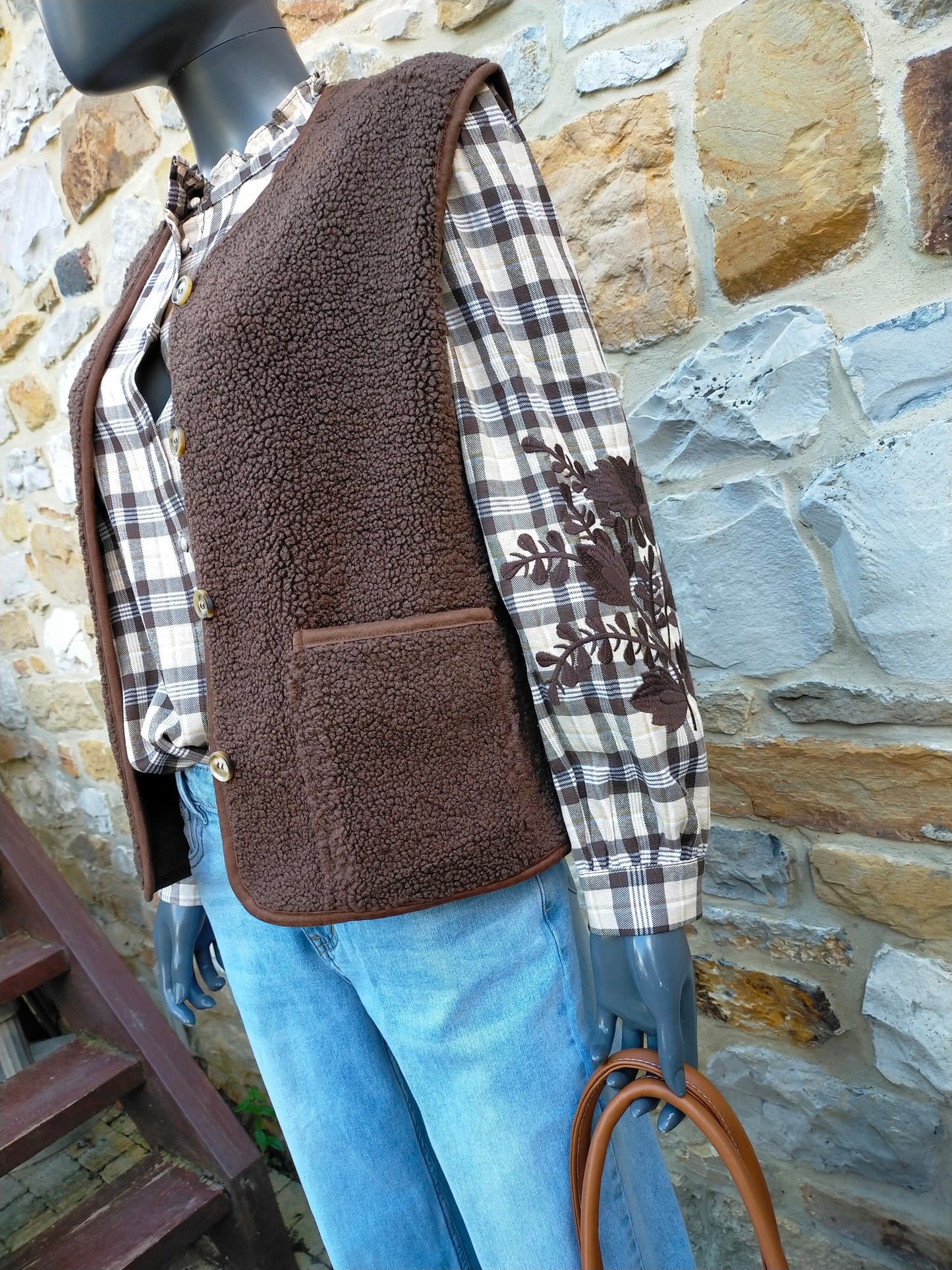 GILET BOUCLETTE - Brun foncé