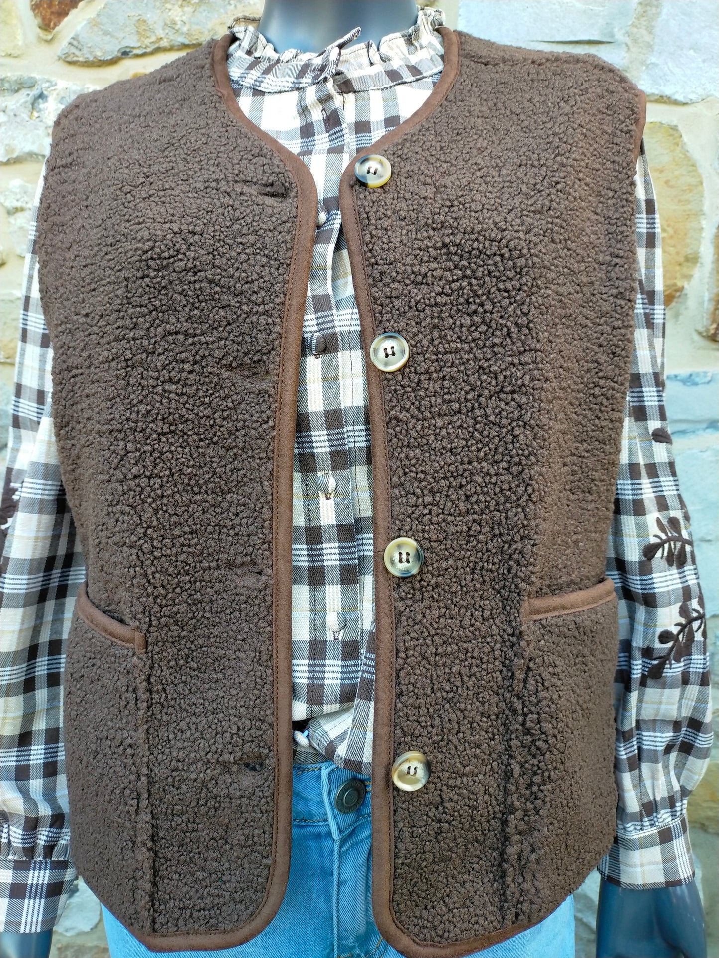 GILET BOUCLETTE - Brun foncé
