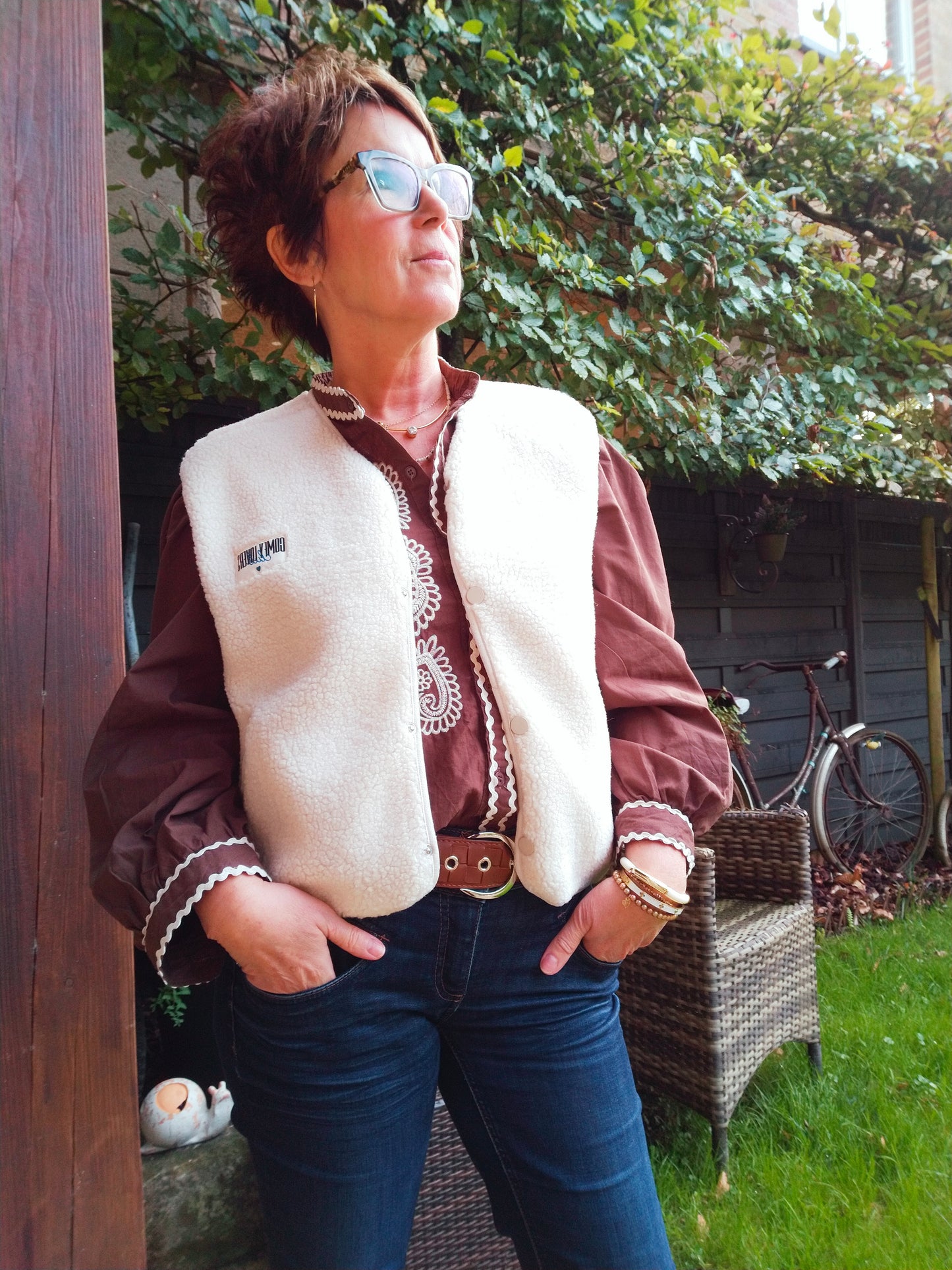 GILET BOUCLETTES - Blanc cassé