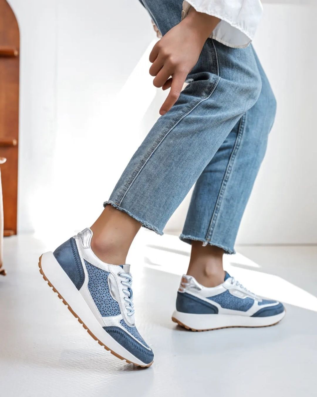 SNEACKERS Bleu, Blanc & Argenté
