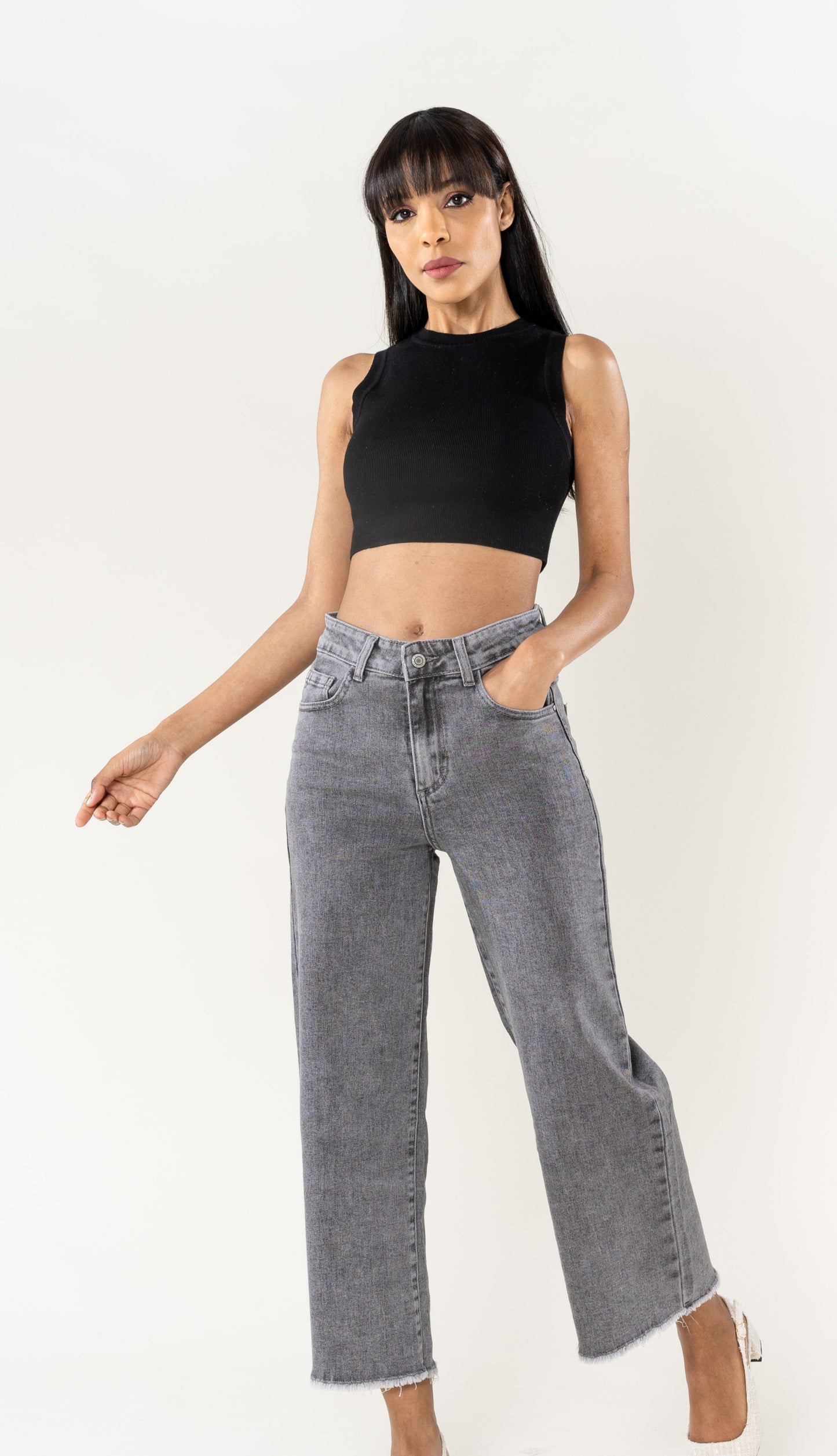 JEANS 7/8 FRANCHÉ - Gris