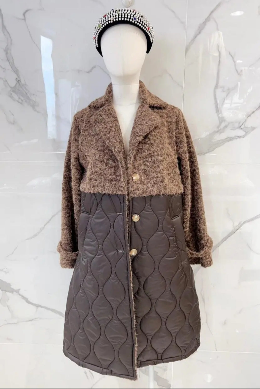 MANTEAU BI-MATIÈRE - Chocolat