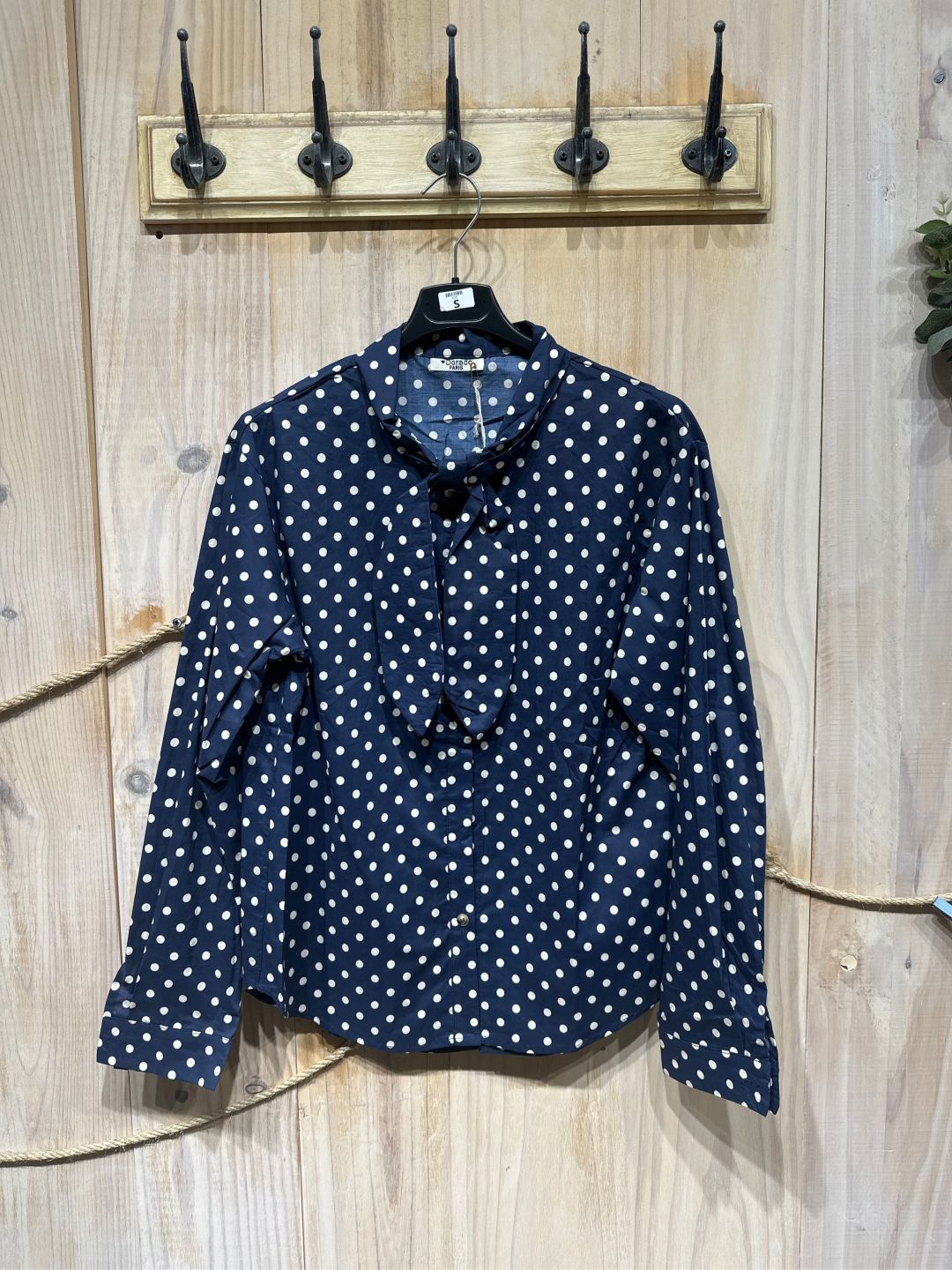 CHEMISIER POIS -Bleu marine