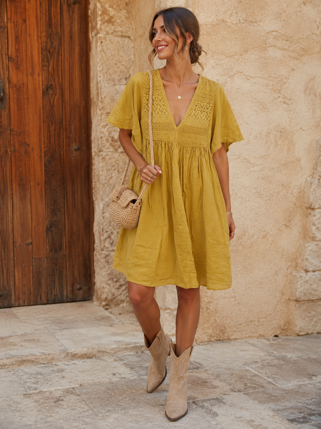 ROBE Voile de coton - Moutarde