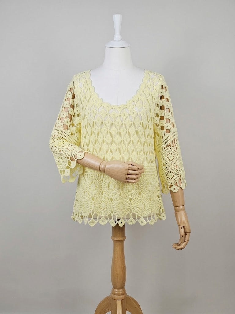 PULL CROCHET Jaune 💥 P.Rond