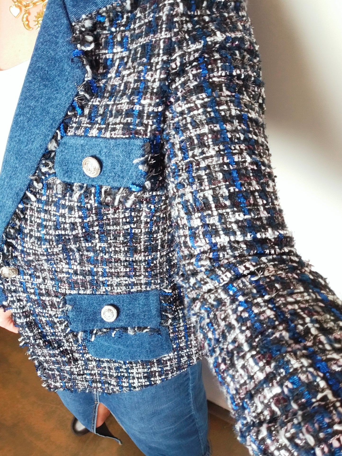 BLAZER BI-MATIERE TWEED & DENIM