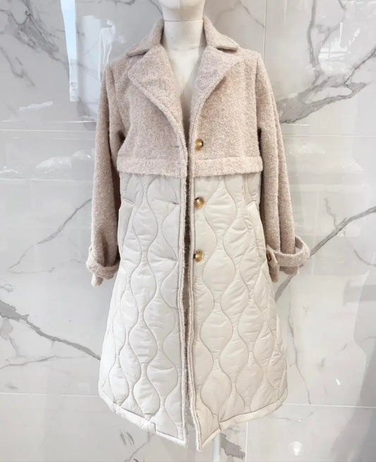 MANTEAU BI- MATIÈRE BEIGE