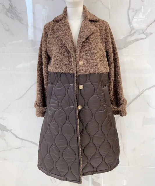 MANTEAU BI-MATIÈRE CHOCO