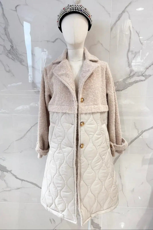 MANTEAU BI-MATIÈRE - Beige