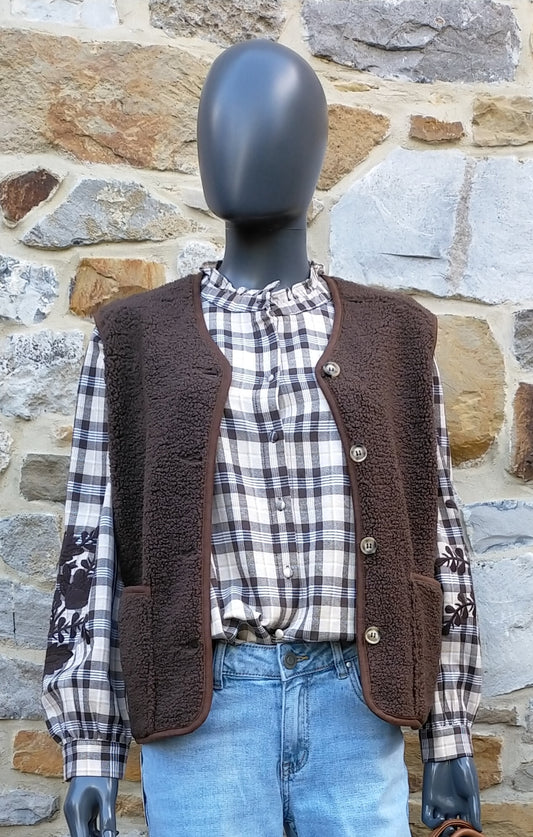 GILET BOUCLETTE - Brun foncé