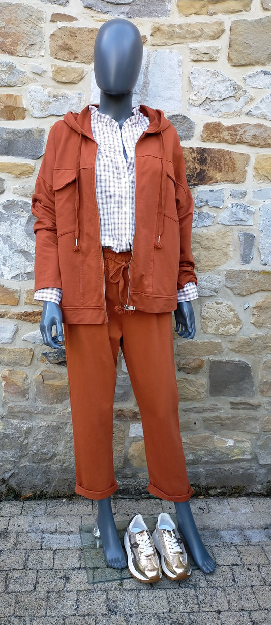 GILET SWEAT À CAPUCHE - Brique
