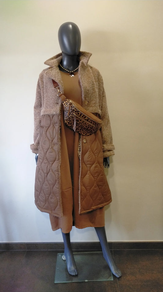 MANTEAU BI-MATIERE - Camel