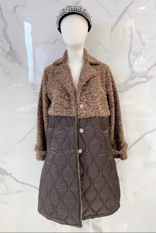 MANTEAU BI-MATIÈRE - Chocolat