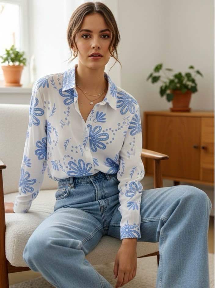 💚 CHEMISIER BELLA - Blanc/Bleu ciel