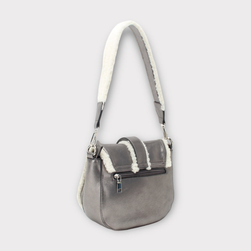 SAC BESACE ARGENT BORD EN TEDDY