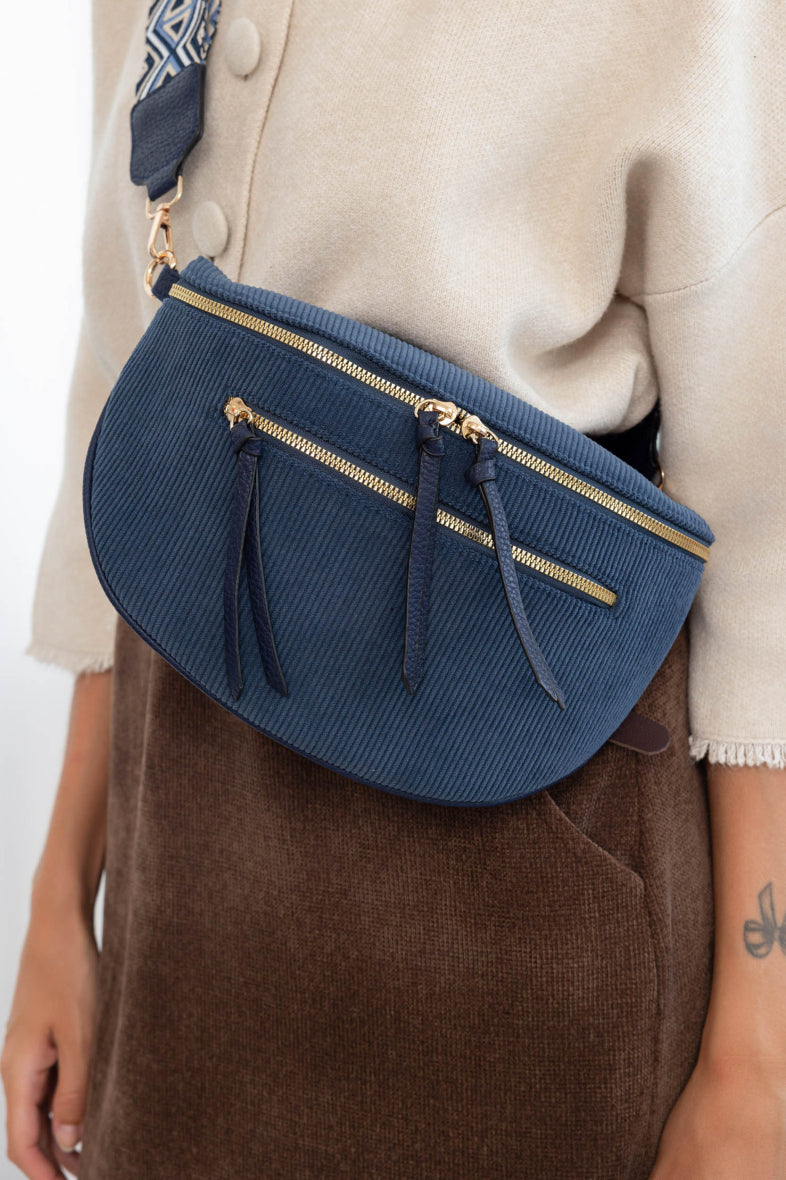 SAC BANANE VELOURS BLEU