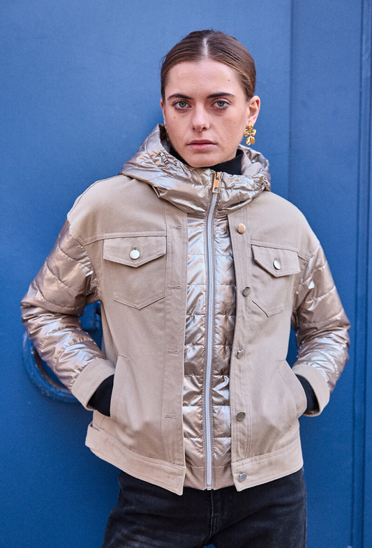 VESTE BEIGE BI-MATIÈRE